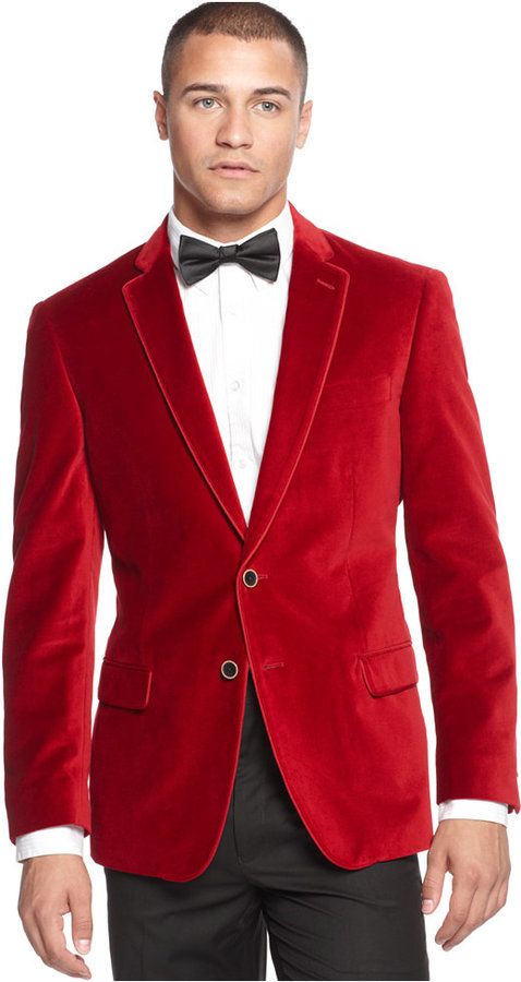 This red velvet blazer is very festive; perfect for the holidays .