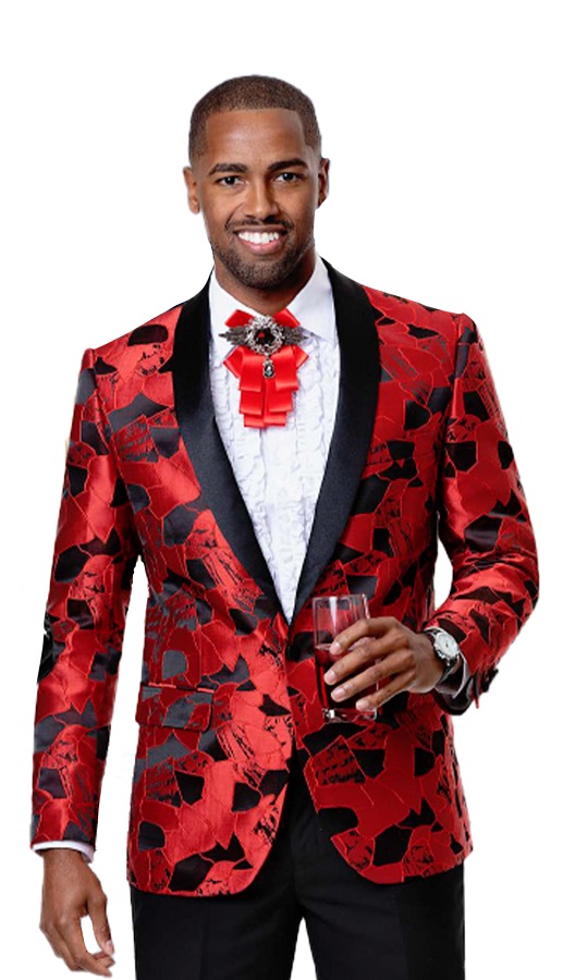 EJ Samuel Fashionable Blazers Men's Red Black Shiny Pattern J