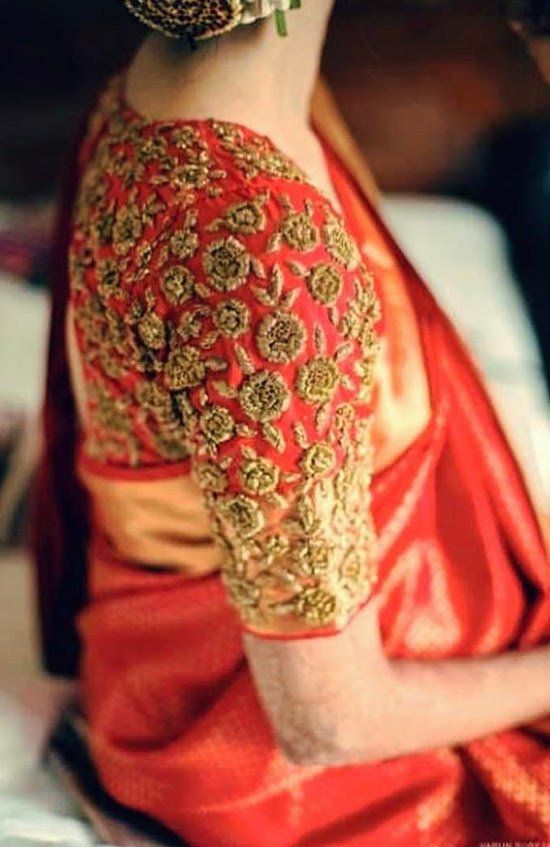 22. Red Pattu Saree Blouse With Golden Embroidery (With images .