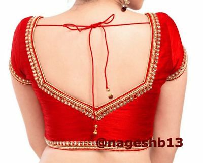 Indian Sari Blouse,Readymade Saree Blouse,Designer Red Kundan work .