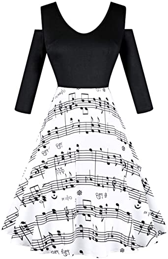 Women's Music Note Dress 1950s Retro Vintage Cocktail Party Swing .