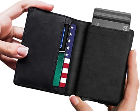 Leather RFID Minimalist Wallet - Wallets for Men with Slim Pop-up .