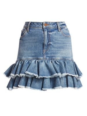 Alice + Olivia Jeans - Good High-Rise Ruffle Denim Skirt - saks.c