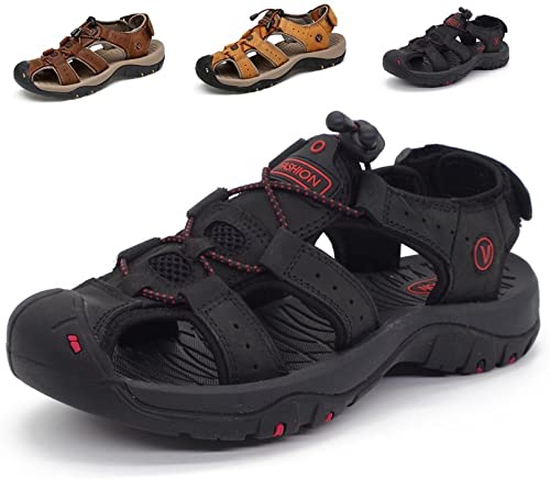Amazon.com | Sport Sandals Slides Athletic Men Leather Beach Shoes .