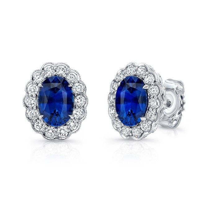 Uneek Oval Blue Sapphire Stud Earrings with Scal