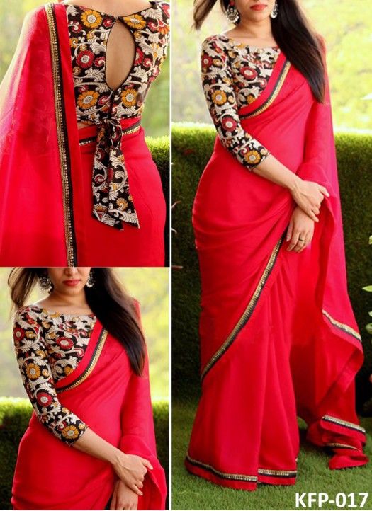 Buy Georgette Red Replica Saree | Designer saree blouse patterns .