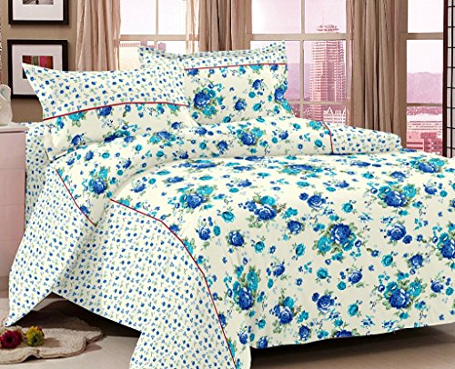 100%-Cotton-Satin Weave Flower Design Double Bedsheet Set with-2 .