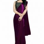 Purple plain satin saree with blouse - Classiques - 32108
