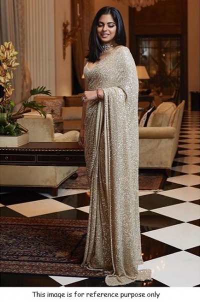 Bollywood Sabyasachi Inspired Isha ambani beige sequins sar