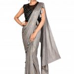 Pre-Stitched Lycra Shimmer Saree in Silver : SBJA4