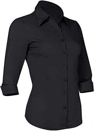 Amazon.com: Button Down Shirts for Women 3 4 Sleeve Fitted Dress .