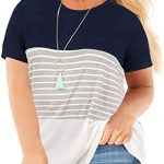 VISLILY Women's Plus Size T-Shirt Short Sleeve Striped Tunics Top .