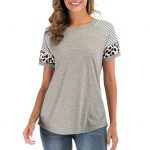Womens Baseball Tee Short Sleeve Raglan Shirt Leopard Striped .