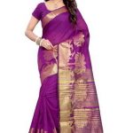 Purple And Golden Casual Wear Fancy Silk Cotton Saree, With Blouse .