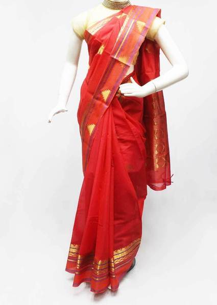 Red Silk Cotton Saree - FR472