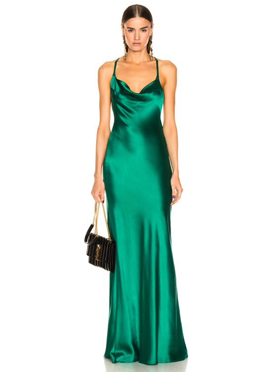 GALVAN Silk Whiteley Dress in Green | FW