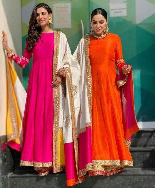 Pure Silk Color Block Anarkali Suit – FashionVib