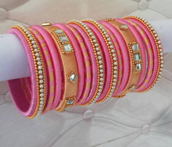 Indian silk thread bangles Wedding Accessories Set of 14 | Et