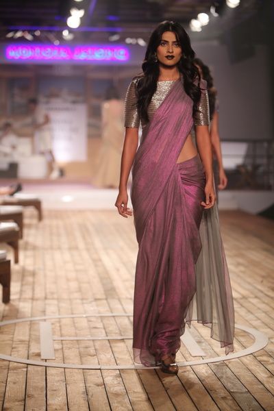dhoop chaon sari, mauve and silver sari, silver blouse, boat neck .