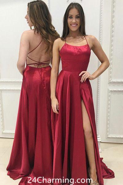 Red Halter Simple Backless Pageant Dresses Prom Dress – 24Charming.c