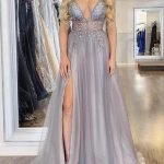 Simple Prom Dress with Slit, Pageant Dress, Evening Dress, Dance .