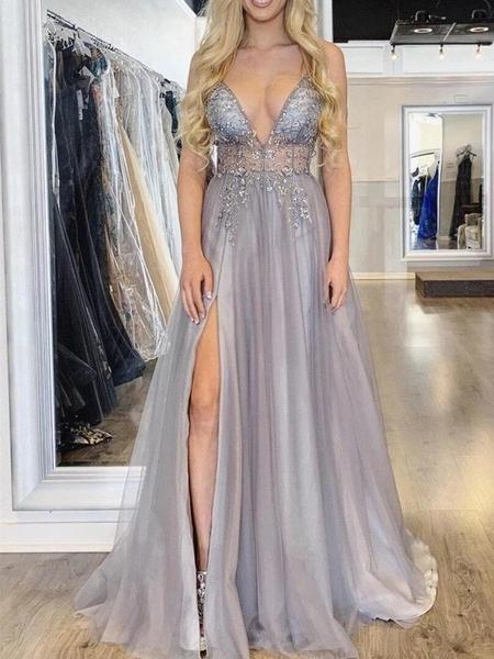 Simple Prom Dress with Slit, Pageant Dress, Evening Dress, Dance .