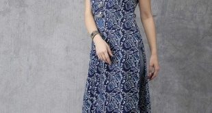 Blue & White Printed Sleeveless A-Line Kurta | Kurta designs women .