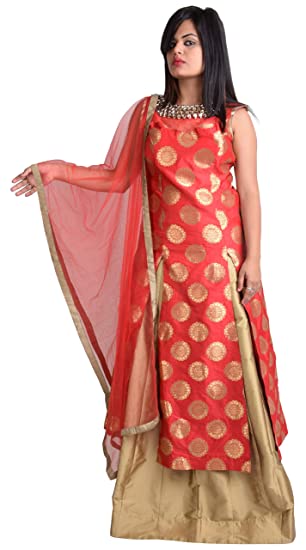 Buy OMAIRA Women's Art Silk Sleeveless Salwar Suit Set (Red and .