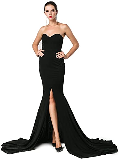Miss ord Strapless Asymmetric Slit Front Wedding Evening Party .