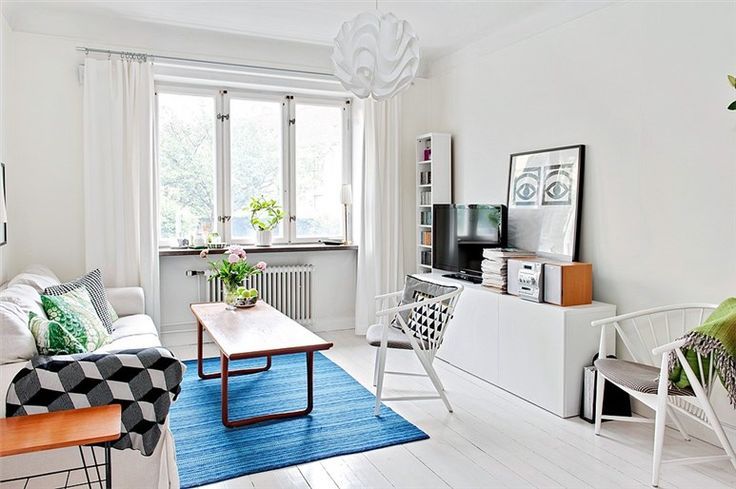 tiny-swedish-living-room-blue-carpet | Living room styles, Living .
