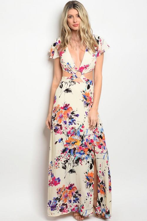 Spring Floral Cut Out Maxi Dress – Everlei