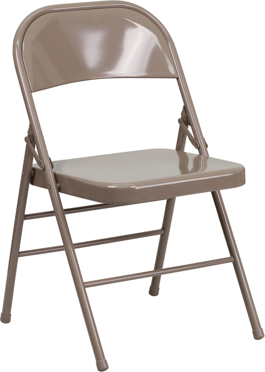 Beige Metal Folding Chair With 18 Gauge Steel Fra