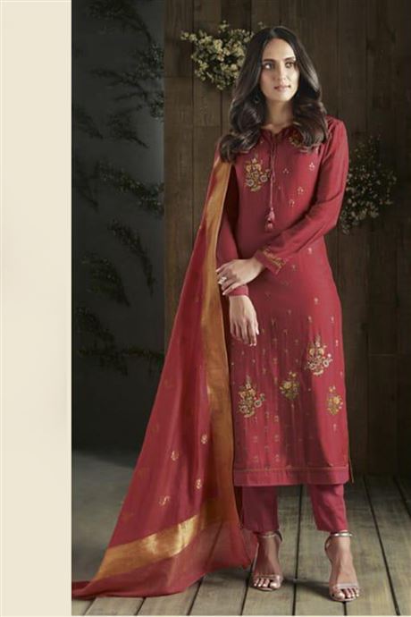 Cotton Jaquard Embroidered Party Wear Straight Salwar Suits .