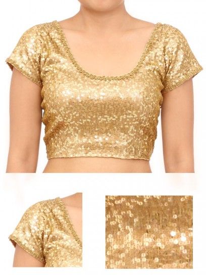 Golden stretchable Sequin Blouse | Sequin blouse, Blouse designs .
