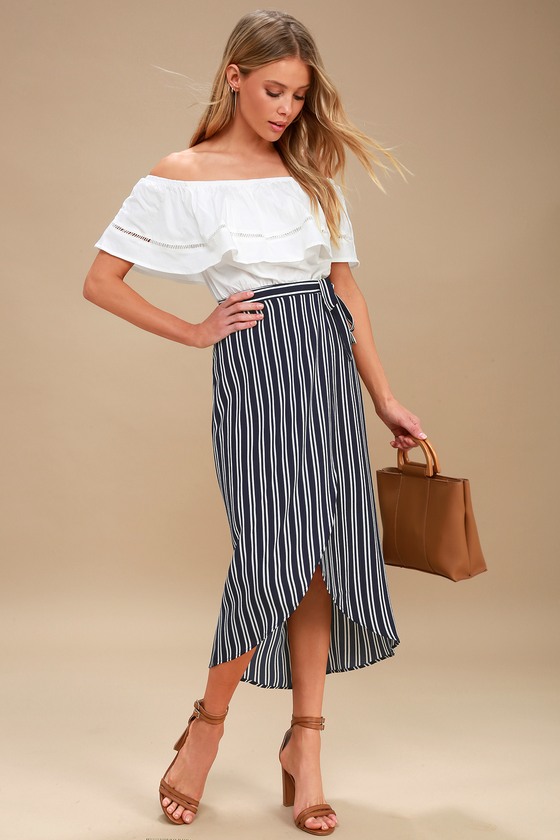 Cute Blue and White Skirt - Striped Skirt - Wrap Skirt - Midi .