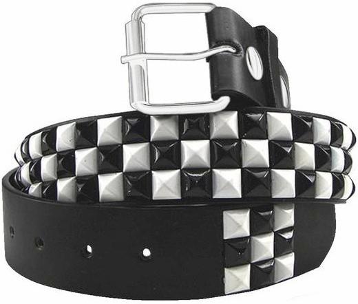 Black & White Checkerboard Pyramid Studded Leather Belt – Bewi