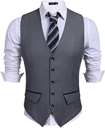 COOFANDY Men's Business Suit Vest Slim Fit Dress Vest Wedding .
