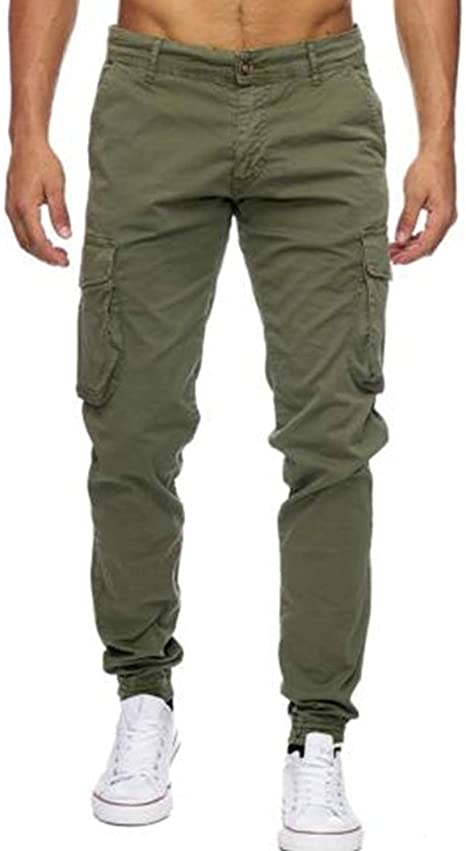 Voncheer Mens Slim Fit Skinny Work Combat Trousers Cargo Pants .