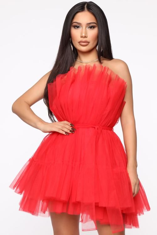 Exclusive Tulle Mini Dress - Red (With images) | Mini dress, Red .