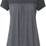 Lingfon Women's Short Sleeve Pleated Front Stitching Tunic Shirt .