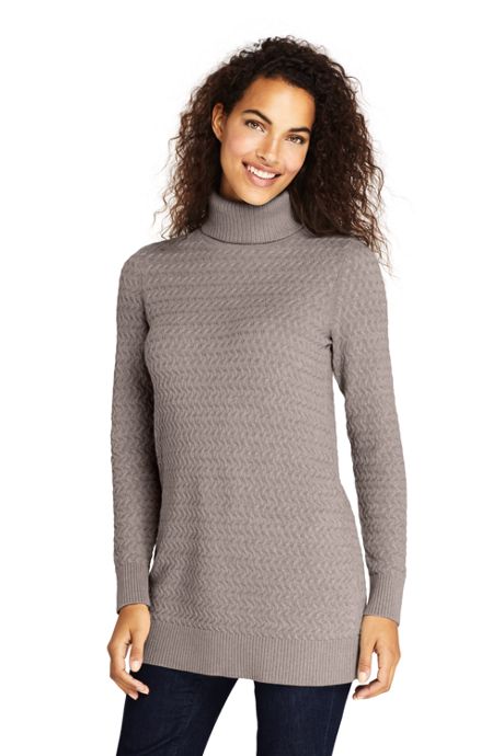 Women's Cotton Cable Turtleneck Tunic Sweater, Sweaters, Women's .