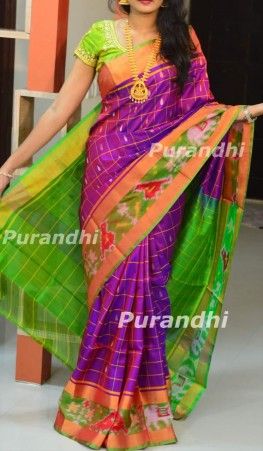 Purple and green Uppada sarees with pochampally border (With .
