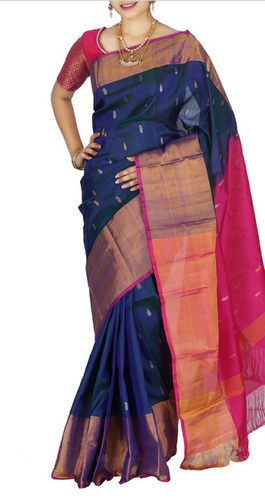 Navy Blue Uppada Sarees With Butti Up624, 6.3 M (with Blouse Piece .