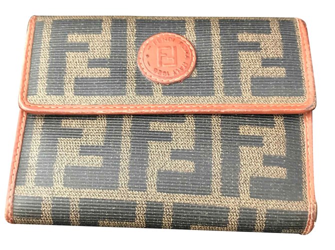 Fendi Fendi vintage wallet Wallets Leather,Cloth Black,Khaki .