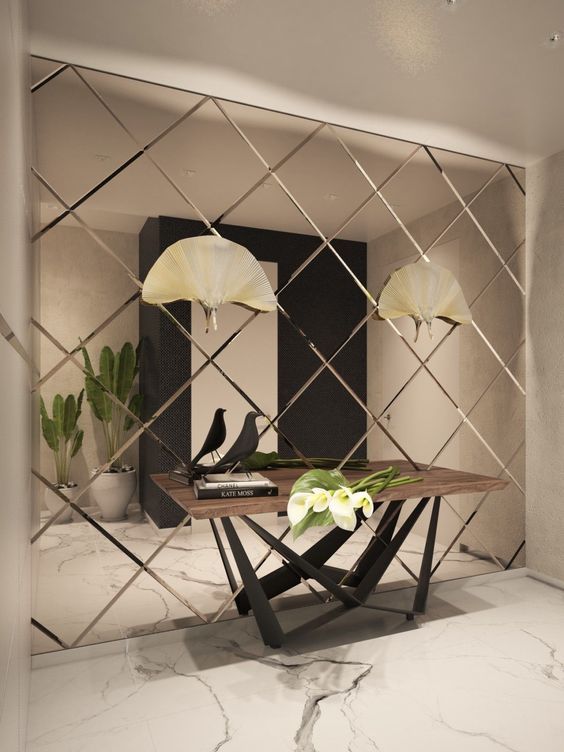 Bevelled diamond mirror wall in foyer (With images) | Interior .