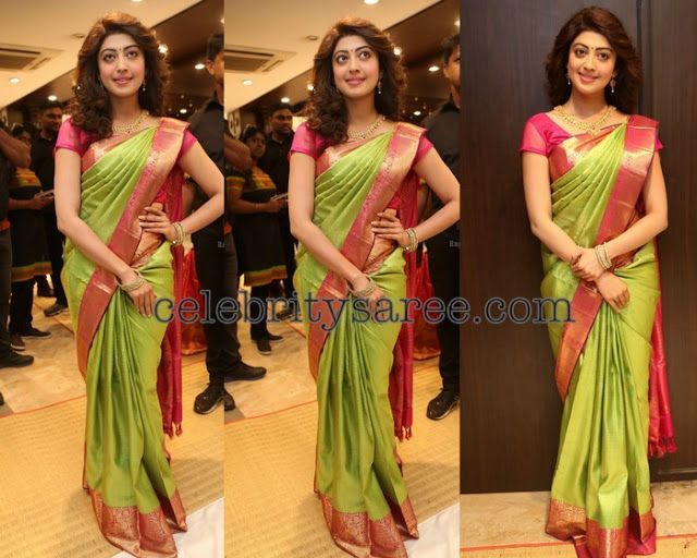 Praneetha in Neon Green Silk Saree - Saree Blouse Patterns (With .