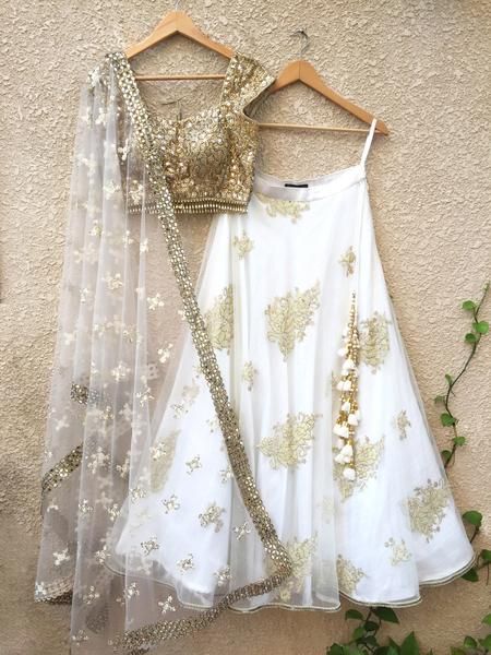 Gold Mirror Work & White Lehenga Set . . . . . #indianwedding .