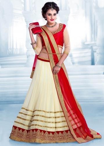 Party Wear Embroidered Red Off White Net Lehenga Choli, Rs 550 .