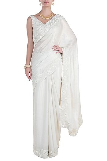 Soshai Featuring a white saree in shimmer georgette base with .
