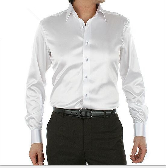 spring autumn New style men white silk Tuxedo Shirts plus size S .